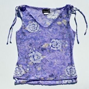 Vintage Purple Floral Top Woman's Small Cottage Summer Whimsy Coquette Y2K 2000s